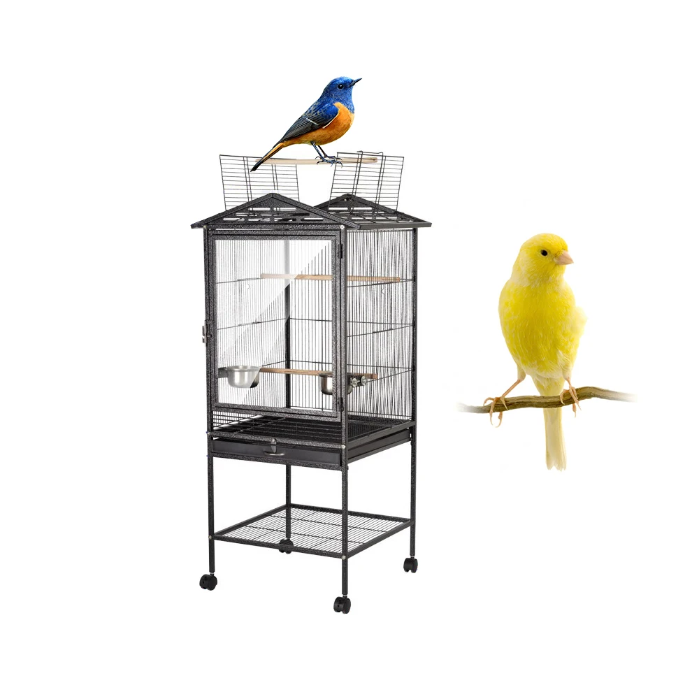 Large Bird Cage with Playing Rod Suitable for Parrots Pigeons Standing Crate House Bird Supplies Iron Wire Birdhouses with Roof