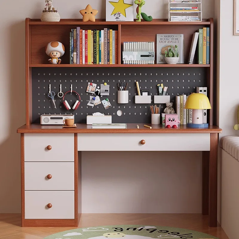 

YJQ solid wood hole board desk home study writing table bookshelf integrated bedroom computer desk