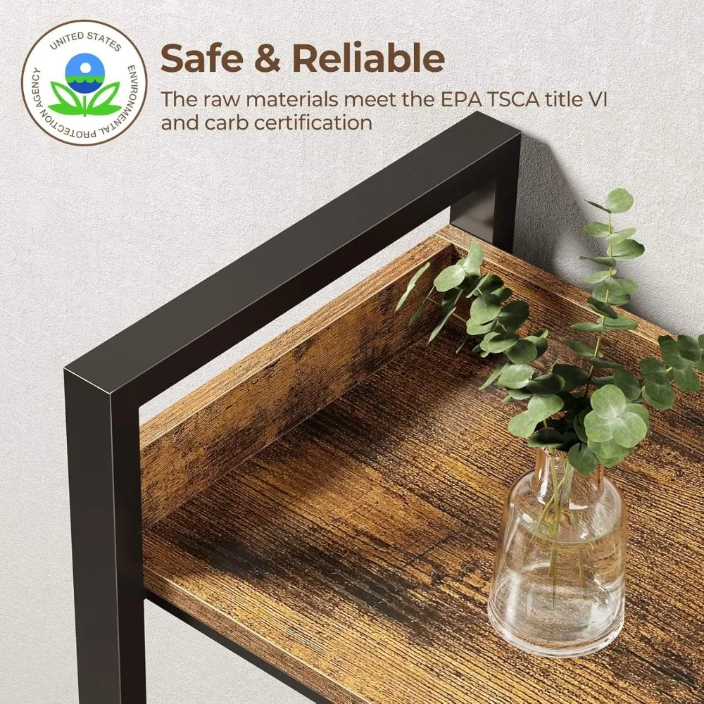 Rolanstar Bücherregal, 5-stufig, mit 4 Haken, umkehrbares Eck-Bücherregal, 65 industrielles Bücherregal aus Holz mit offenen Regalen und Metall