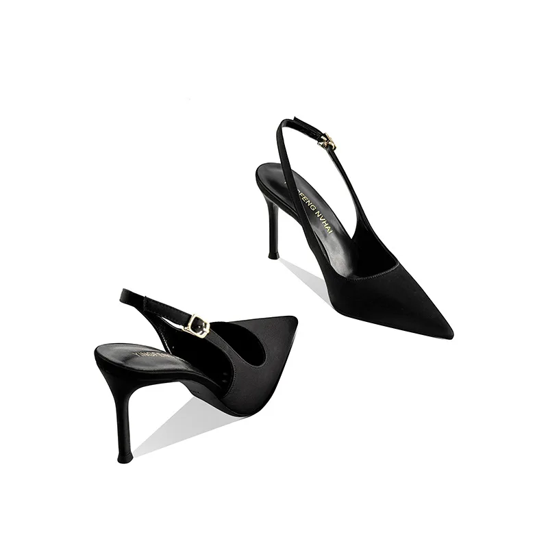 2026 Summer New Pointed Head Shallow Mouth One-word Buckle Strap Thin Heel Sandals Women's Bag Head Empty High Heels view 5