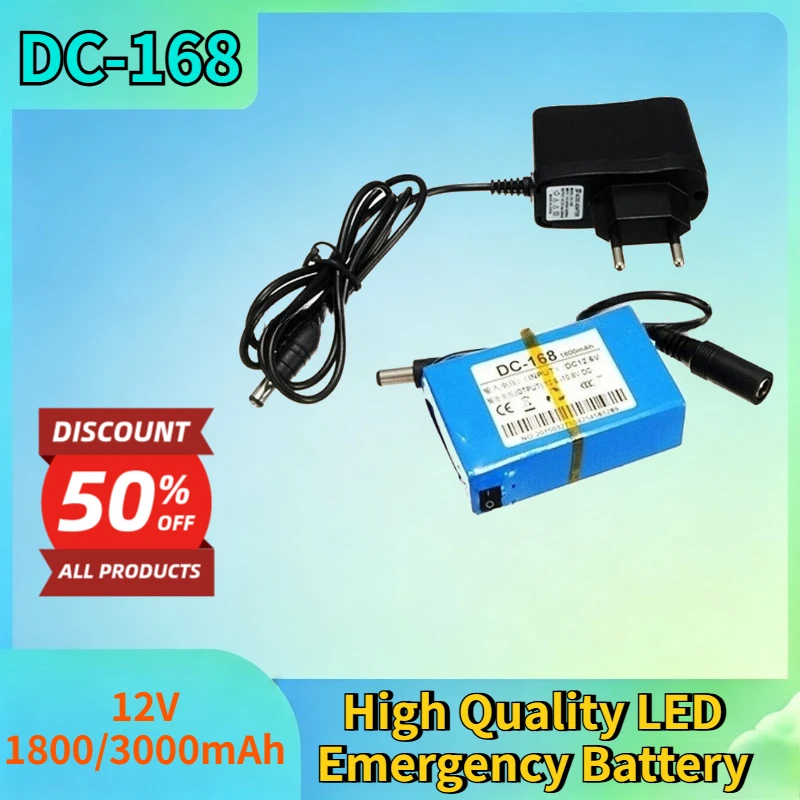 

Newest DC-168 12V 1800/3000mAh Lithium-ion Rechargeable Battery for DC-12300 CCTV Camera High Quality LED Emergency Battery
