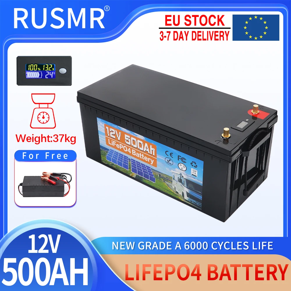 12V 600Ah 500Ah 300Ah 200Ah 100AH LiFePO4 Battery Built-in BMS Lithium Iron Phosphate Cells Pack 6000 Cycles For Golf Cart Solar