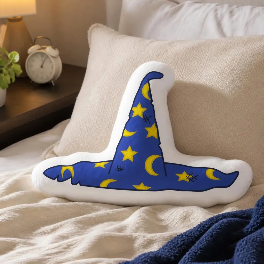 Halloween Witch Hat Plush Pillow Shaped Stuffed Cushion Celestial Moon Star Throw Pillow Spooky Home Decor Sofa Accent Gift