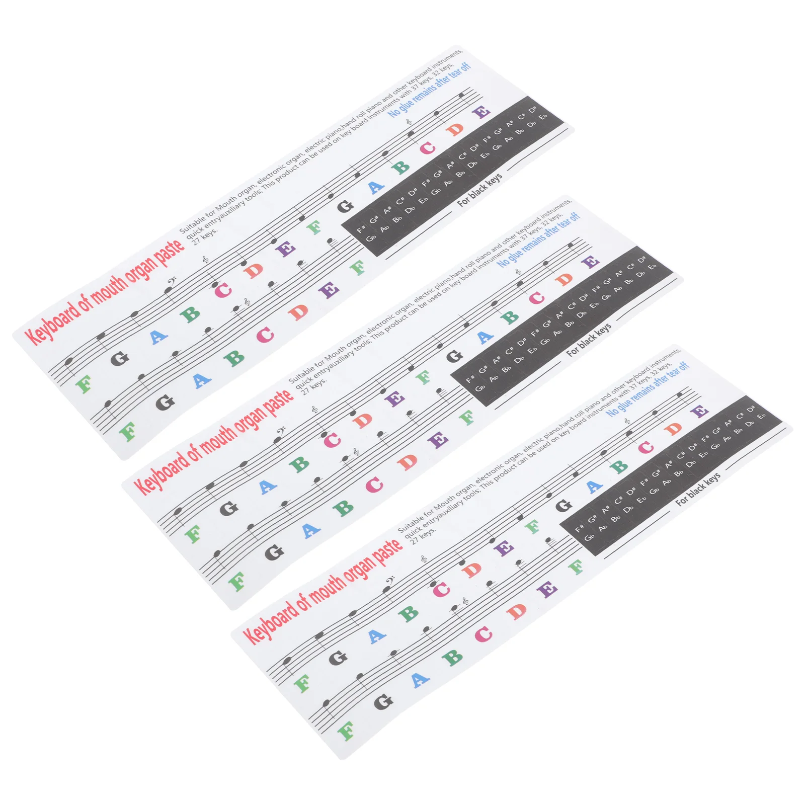 3 buah stiker Organ mulut harmonika pemula dekal latihan Keyboard Label catatan Melodica awal Pvc Decal pengajaran