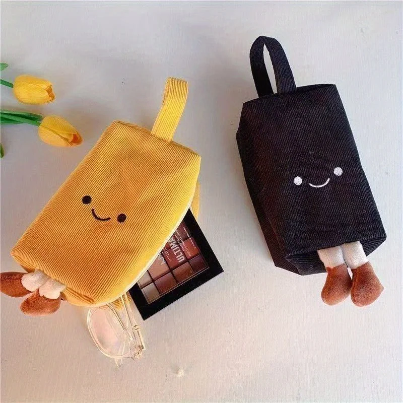 Koreaans zacht flanellen etui met borduursel - schattig smileygezichtontwerp 3D-handvat met grote capaciteit en zijzakken