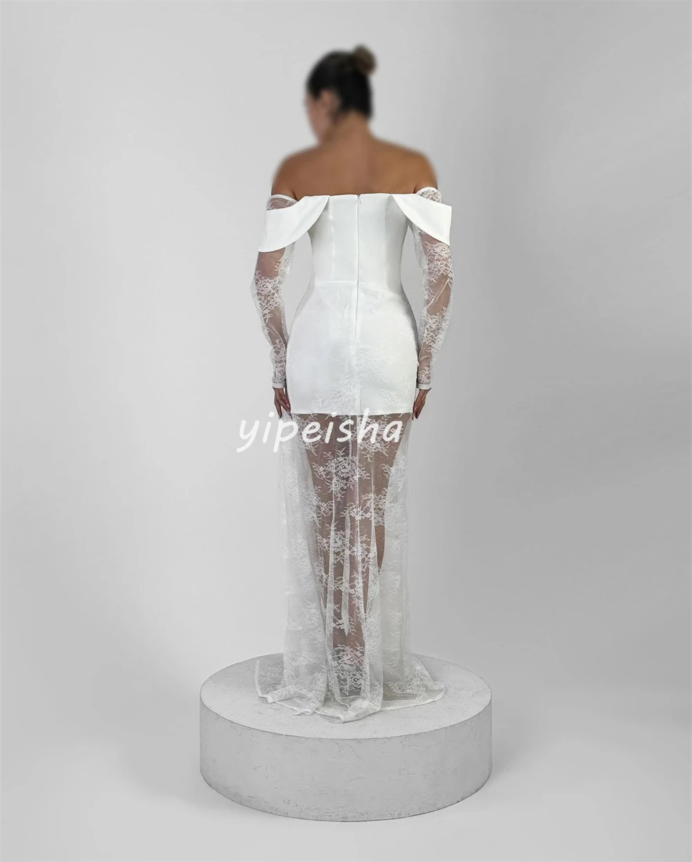 Abiti lunghi personalizzati eleganti classici in jersey di pizzo increspato A-line con spalle scoperte Abiti per occasioni su misura Taglie disponibili Sexy