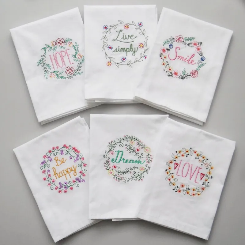 1Pc 45x65cm Cotton White Flower Embroidered Glass Towel Home Table Dinner Napkin Wedding Party Decoration