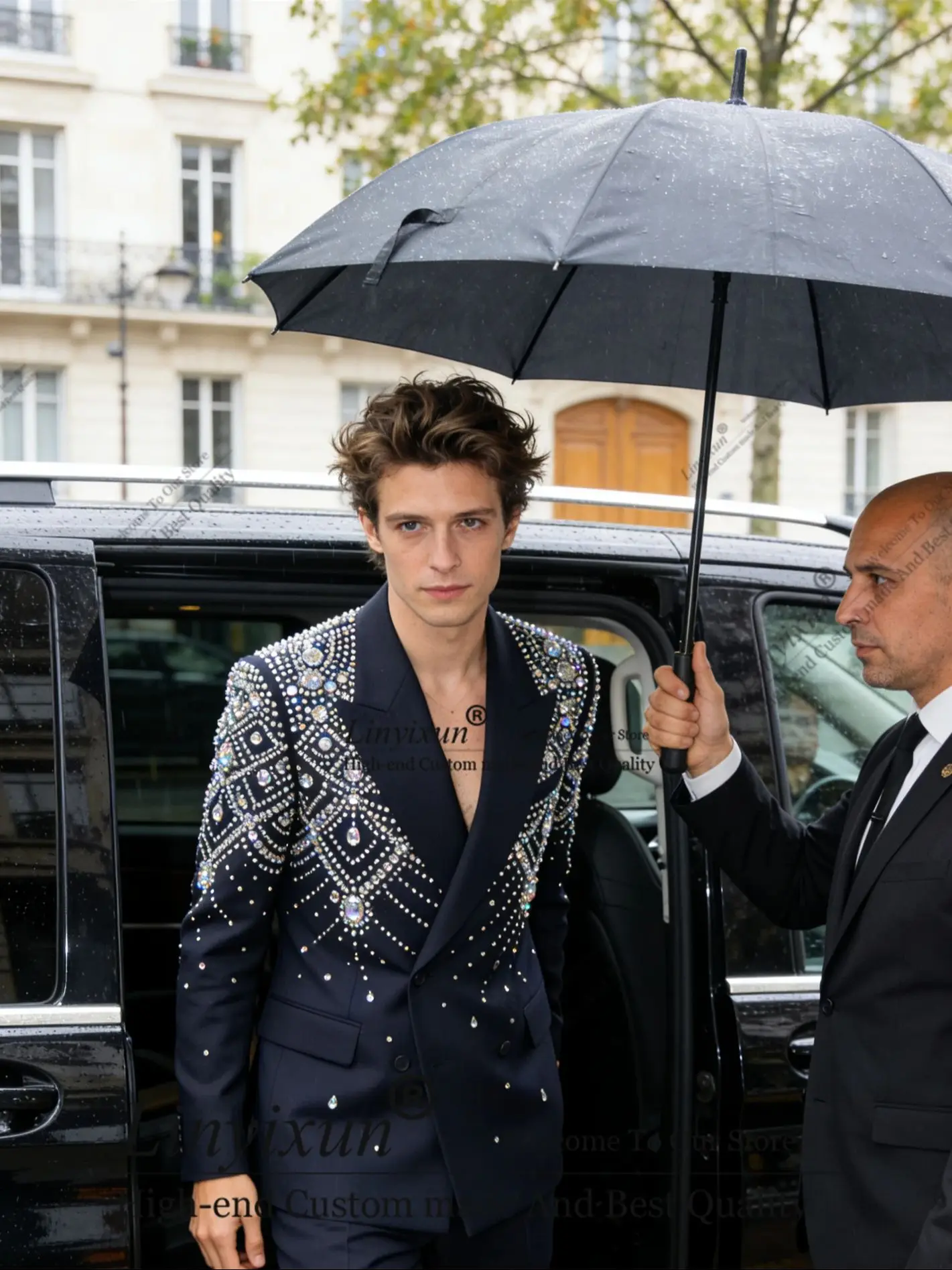 

Designer's style Gem Men Suits Slim Fit Customized Wedding Tuxedo 2 Piece Sets Groom Male Blazers Peak Lapel Party Costume Homme