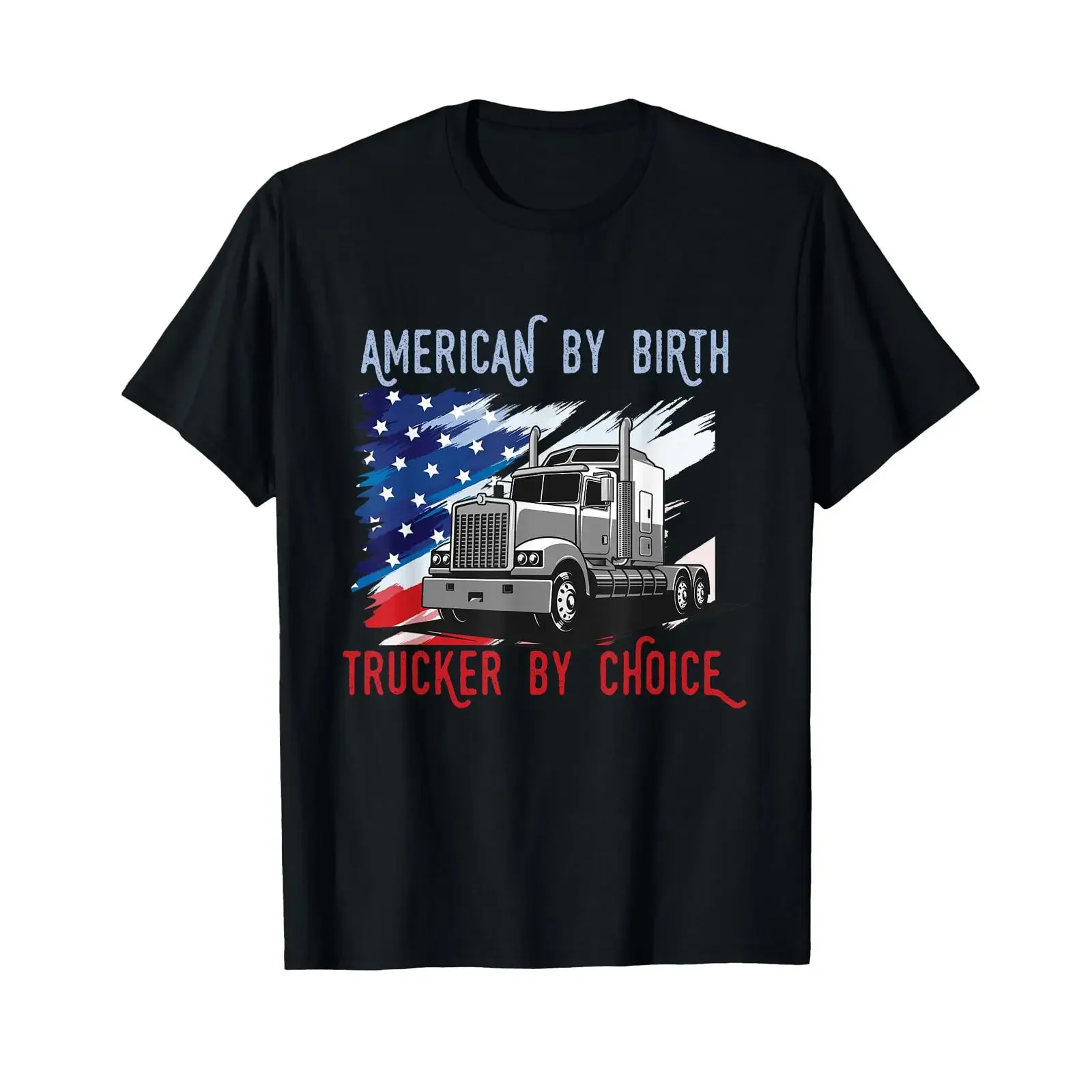 American By Birth Trucker of Choice Truck USA Flag Street T Shirt black vintage Washed Top For Everyday Wear streetwear Casual