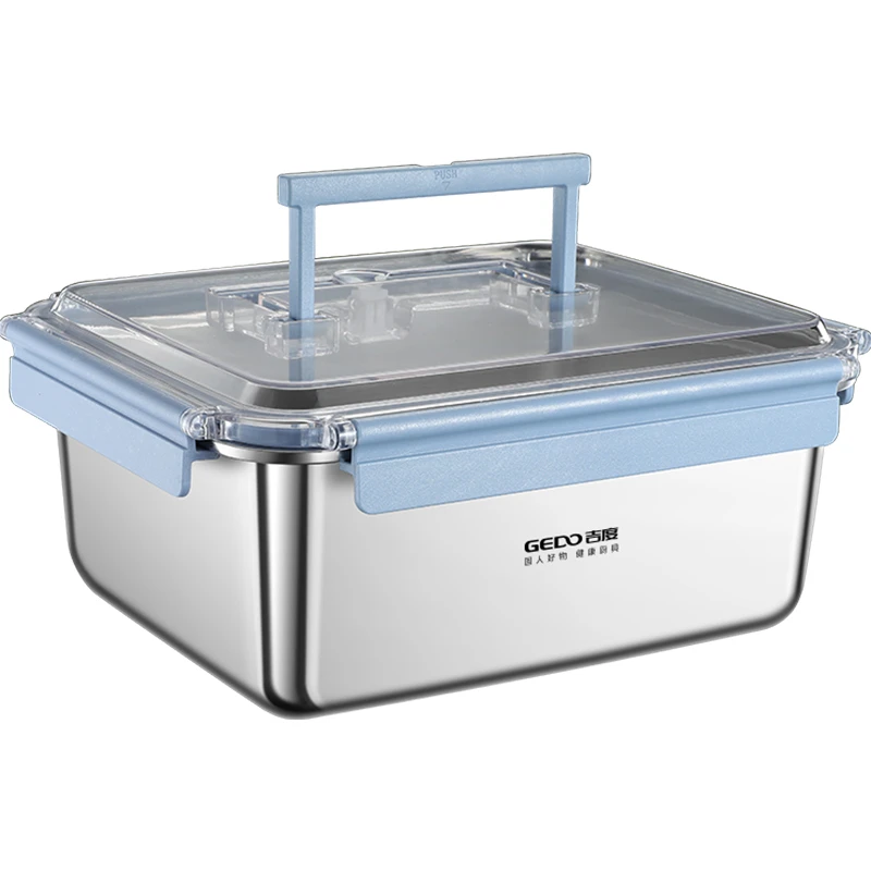 

LFGB Certifiaction 316L Stainless Steel Kitchen Food Preservation Box Meat Vegetable Fresh Keeping Crisper with Hiden Handle