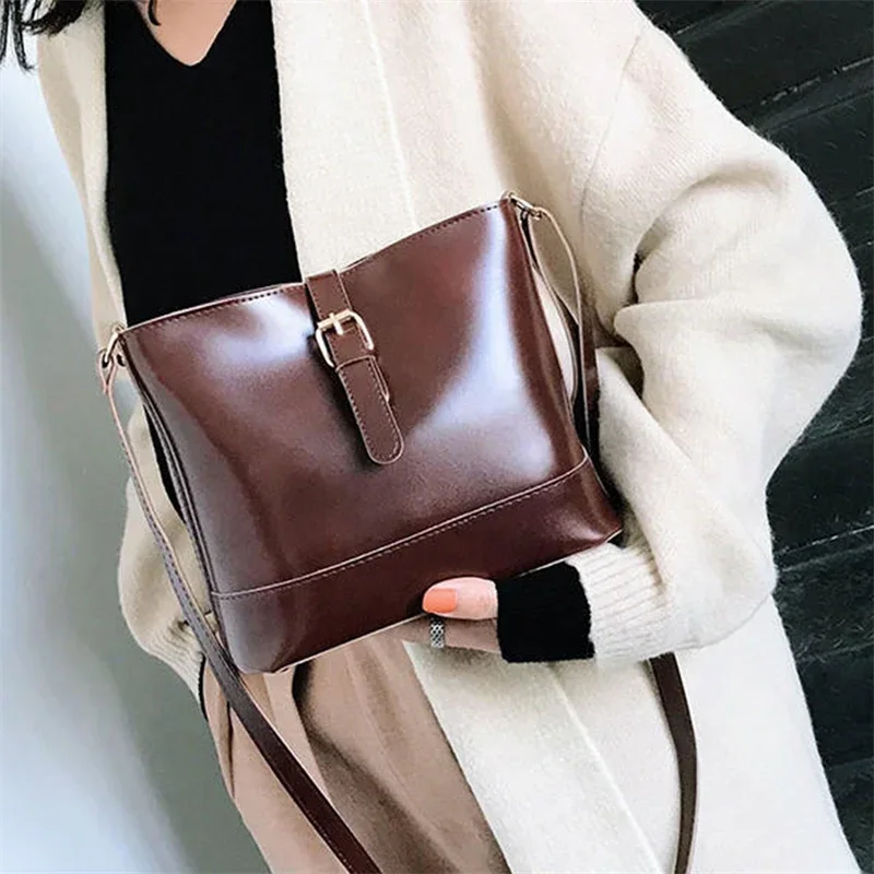 Vintage All-Match Women Shoulder Bag Solid Handbag Crossbody Bag Women\'s Minimalist PU Leather Bag for Work Bolsas Femininas