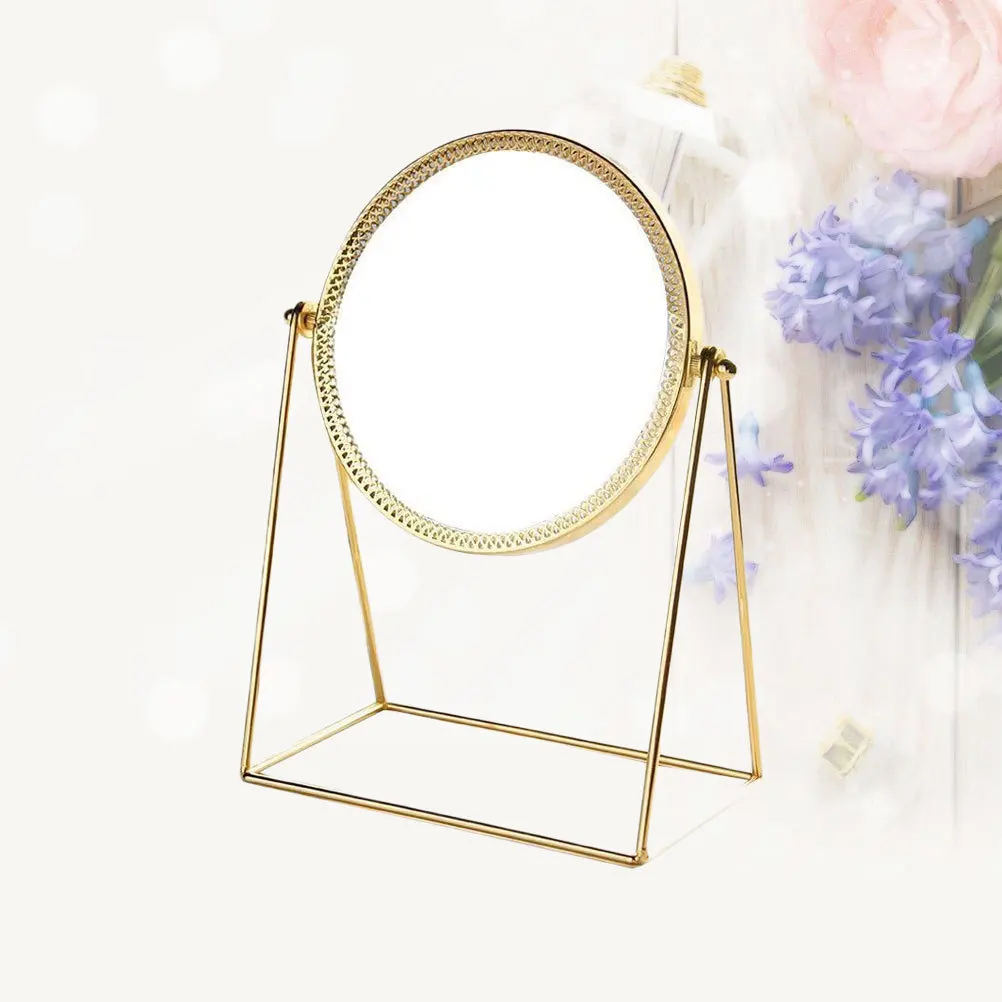 Specchio per trucco rotondo in metallo Specchio da tavolo dorato chiaro per donne domestiche Design compatto e durevole con superficie chiara