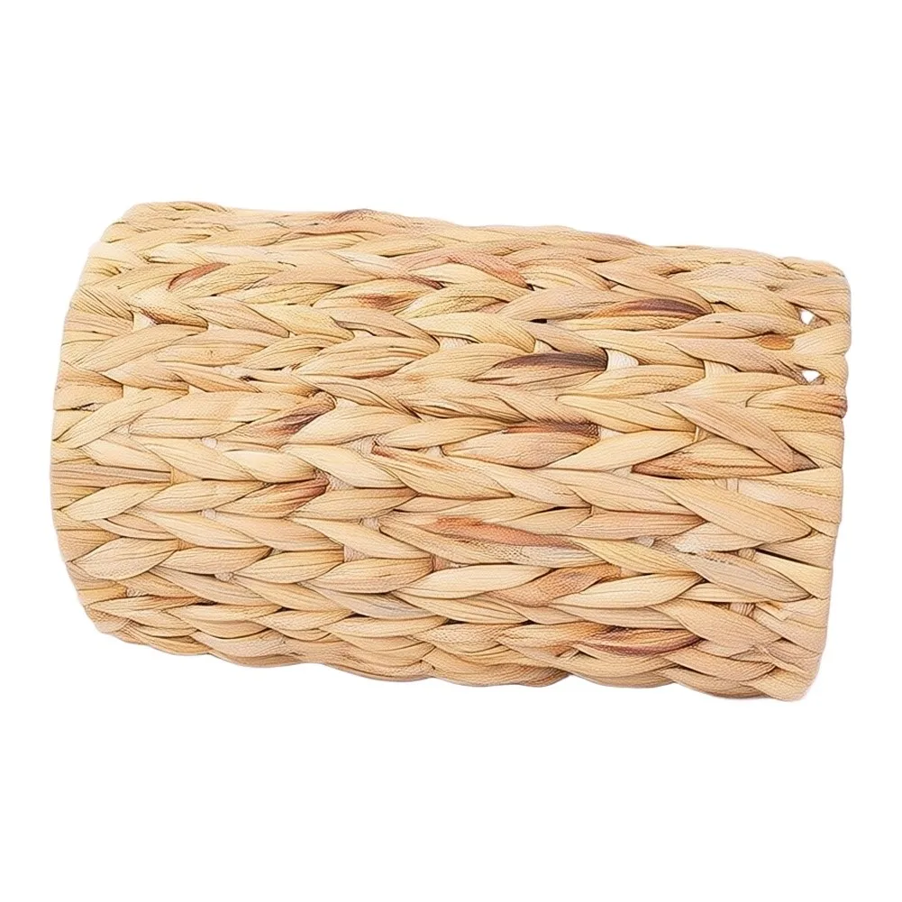 Compact Boho Wicker Trash Can 7.5x11inch Natural Water Hyacinth Material Decorative Waste Basket for Bedroom Bathroom