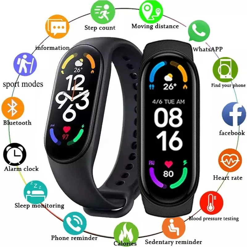 M7 Smart Watch Men Women Smartband Heart Rate Smartwatch Fitness Tracker Blood Pressure Sport Smart Bracelet for Band 7