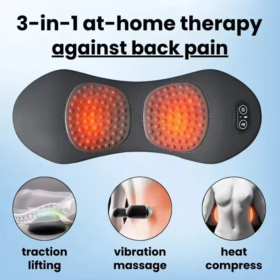 

3-in-1 Back Massager Portable Shoulder Lower Back Pain Relief Waist Pillow Electric Heating Vibration Lumbar Support Pillow Bed