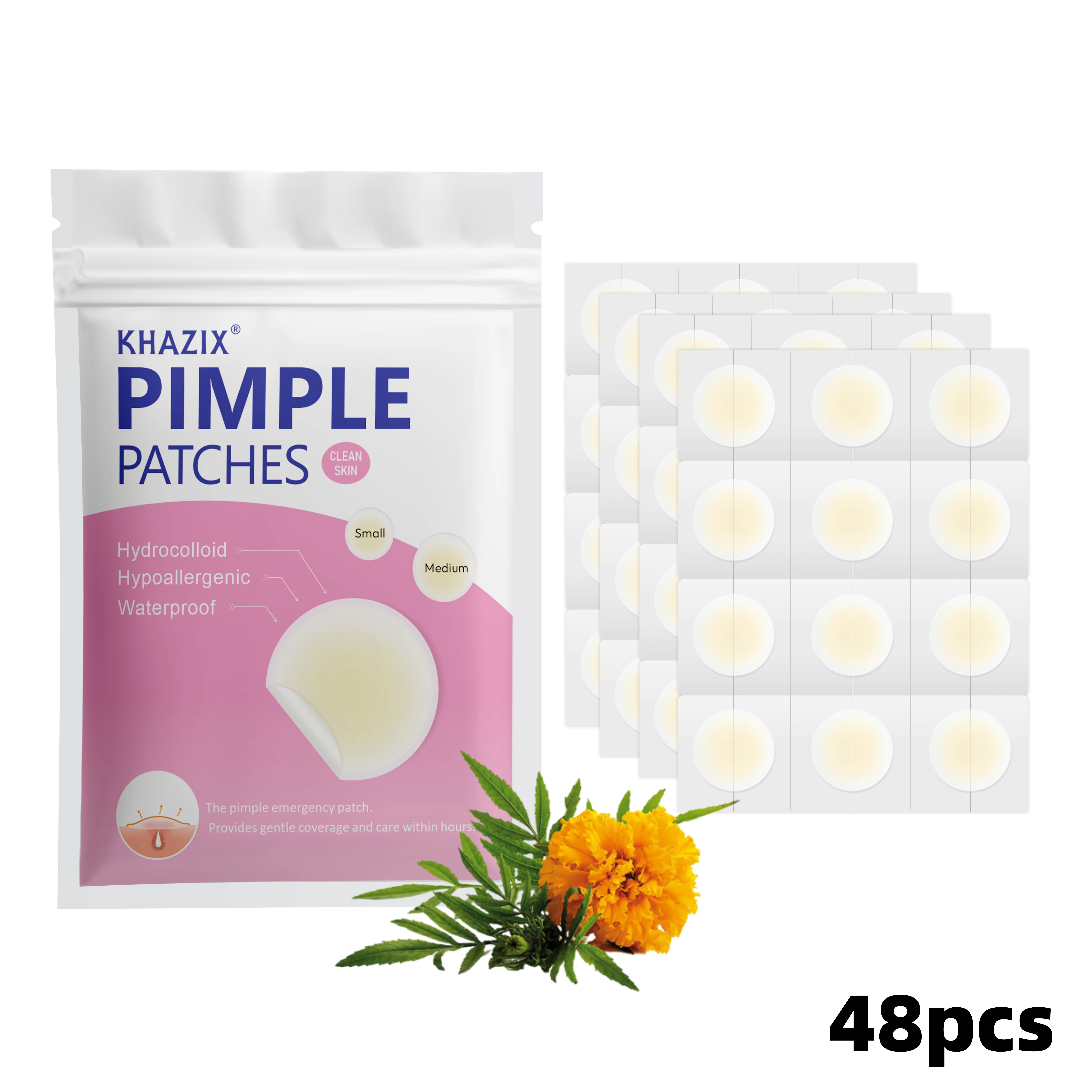 48 Patchs Hydrocolloïdes pour l'Acné, Autocollants Hydrocolloïdes Anti-Boutons, Couvre les Imperfections et les Éruptions Cutanées, Autocollants Nocturnes pour le Visage