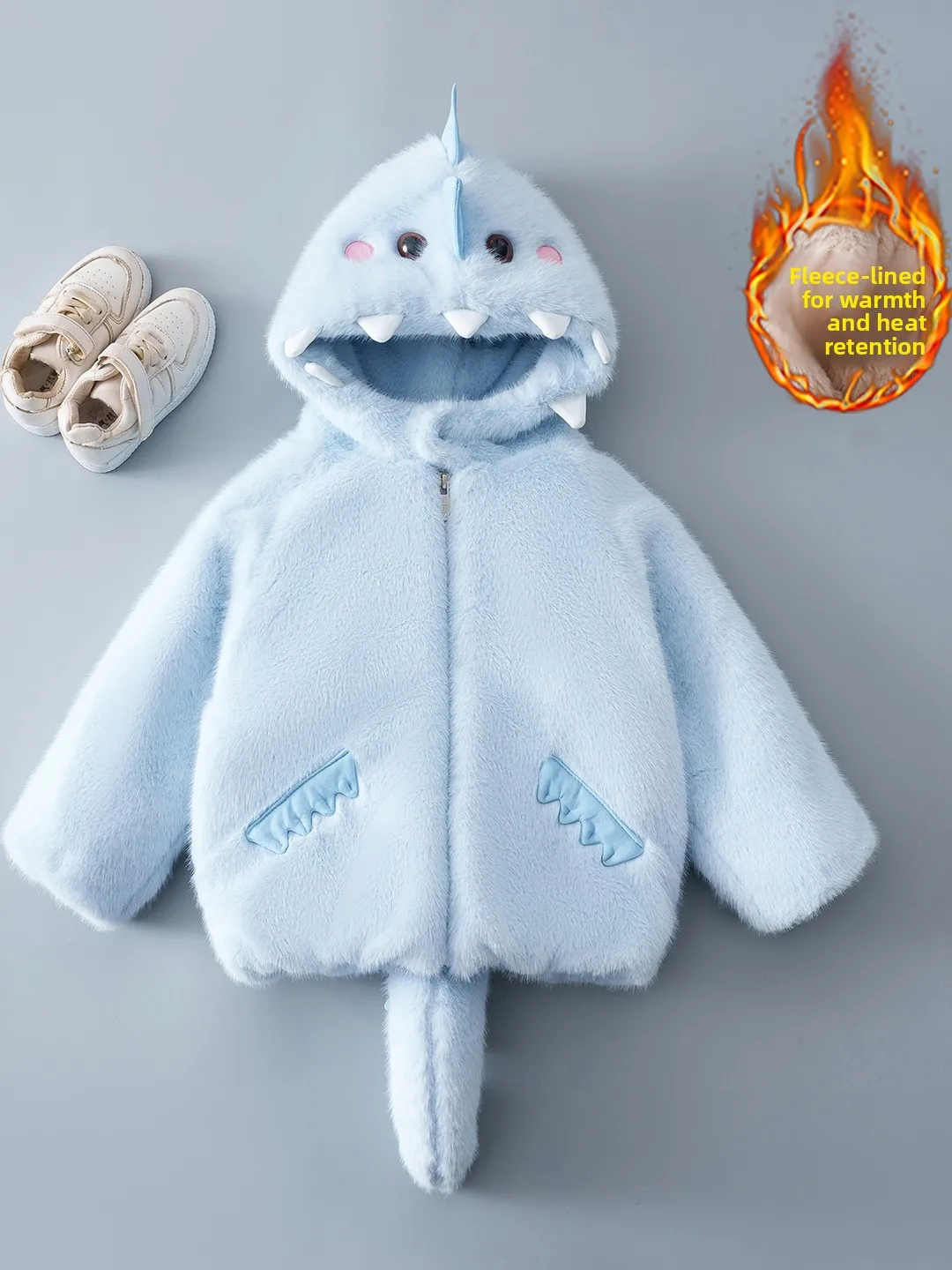 

Thiened Хлопковая шуба с мехом динозавра для девочек, зимняя модная хлопковая верхняя одежда с мультяшным сэндвичем, детская одежда