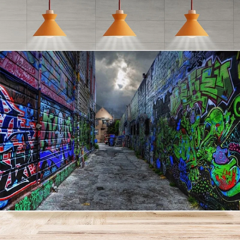 

Graffiti Brick Wall Photography Backdrop Back To 80s Hip Hop Hippie Street Art Colorful Background Party Backdrop Wall Banner