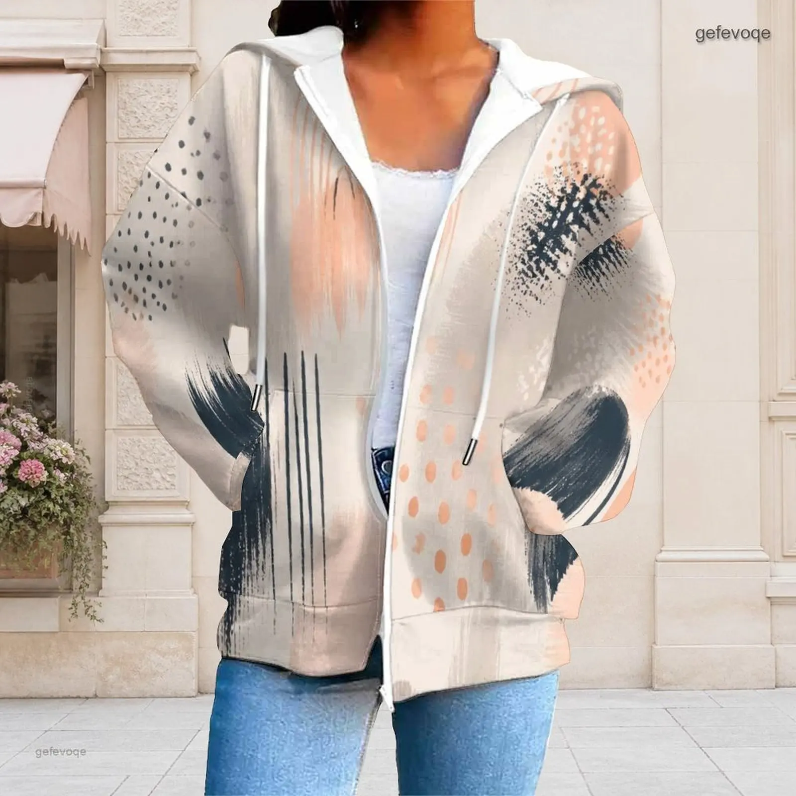 Ropa de abrigo estampada para mujer, de talla grande, con capucha, de diseño moderno, ropa de mujer suave para el día a día y para ir de compras.