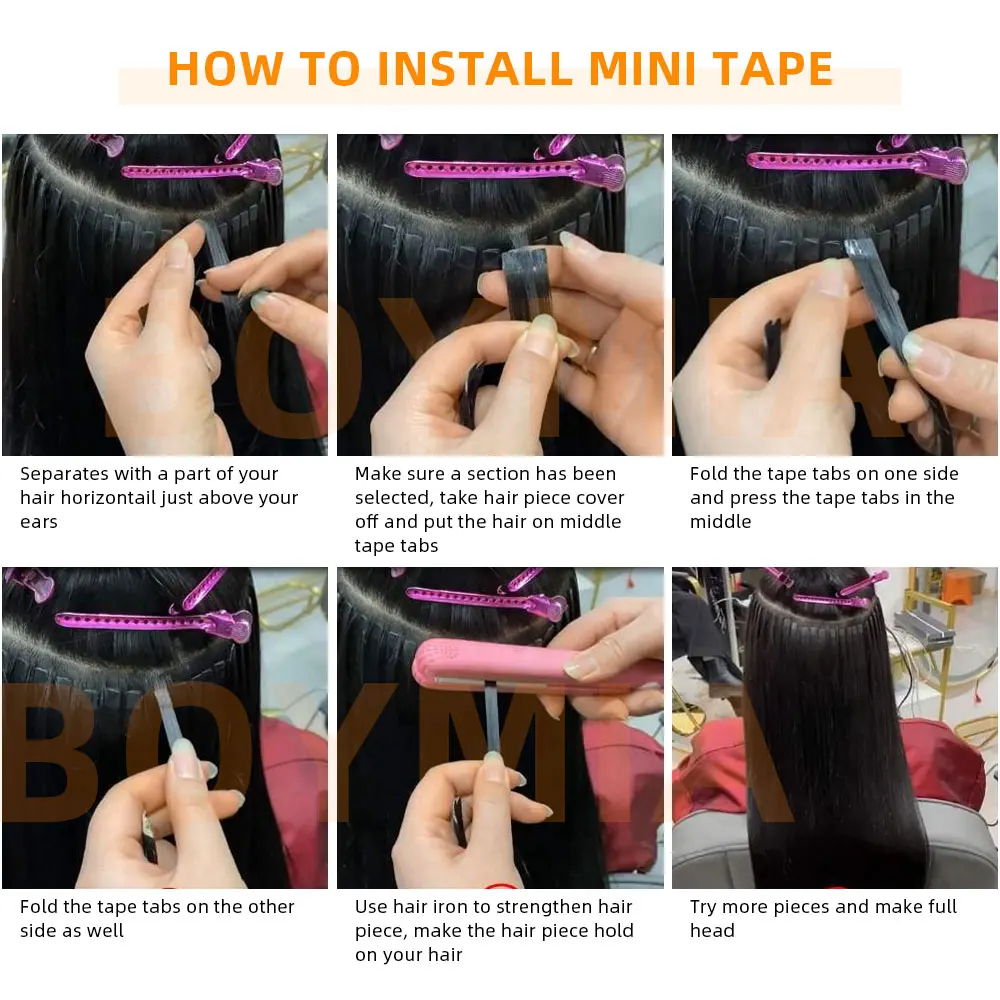 Ekstensi Rambut Pita Mini Lurus 12 "-24" Pita Perekat Tenun Kulit Tak Terlihat Rambut Manusia Rambut Alami Pirang untuk Wanita 10 Buah/Pak