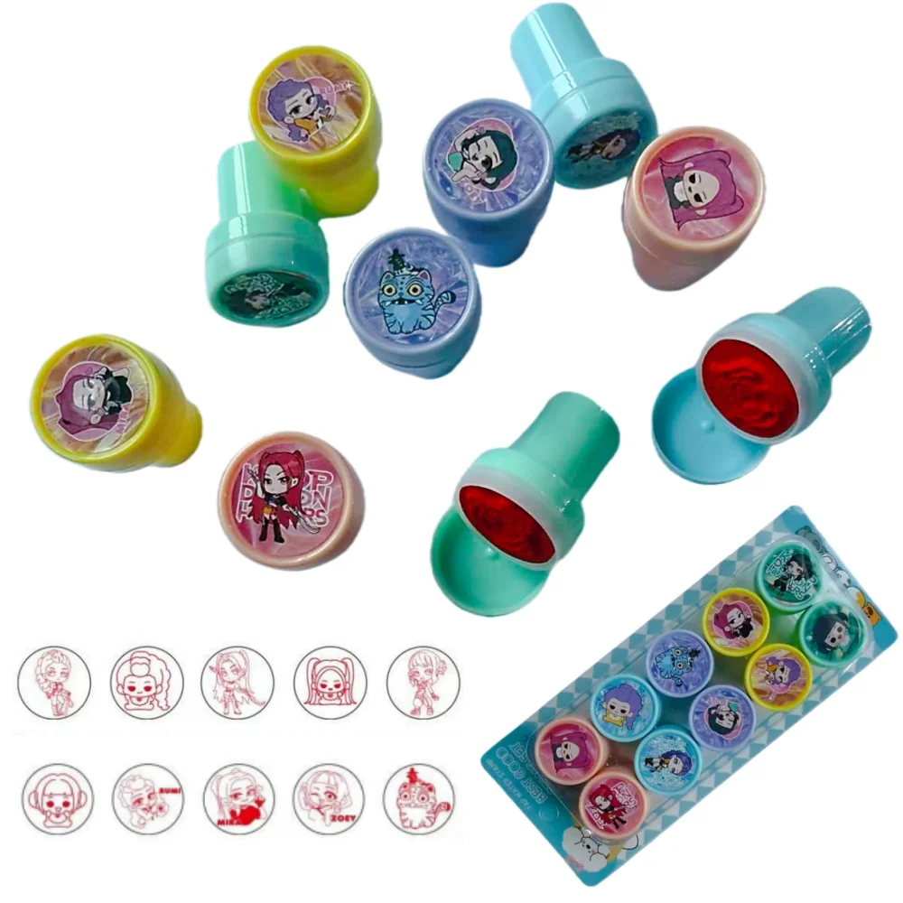 Timbres chasseurs de démons KPop, 10 pièces, sceau de dessin animé, cadeaux de fête d'anniversaire, récompenses en classe, remplissage Pinata, fournitures de décoration