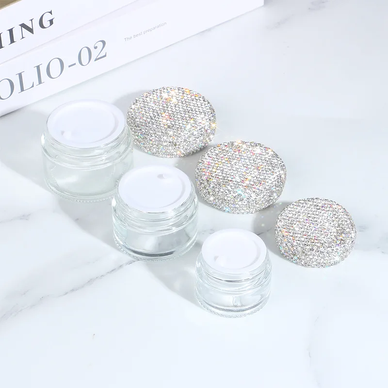 Cosmetics Refillable Dispensing Bottles Diamond Setting Travel Portable Foundation Liquid Lotion Glass Empty Makeup Container