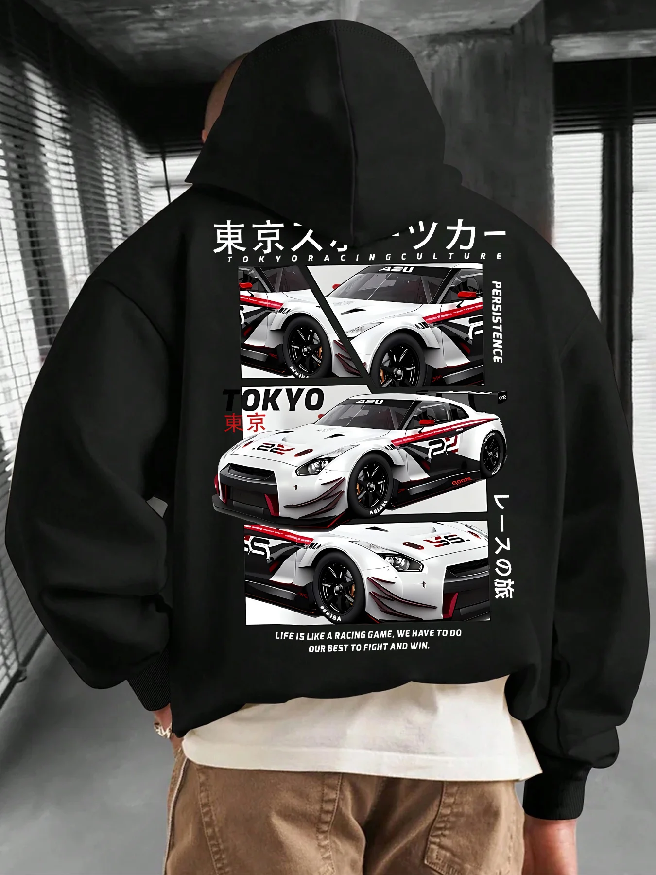 Sudadera con capucha gráfica para hombre, diseño de coche de carreras, sudadera con capucha japonesa azul marino, ropa informal de invierno lavable a máquina