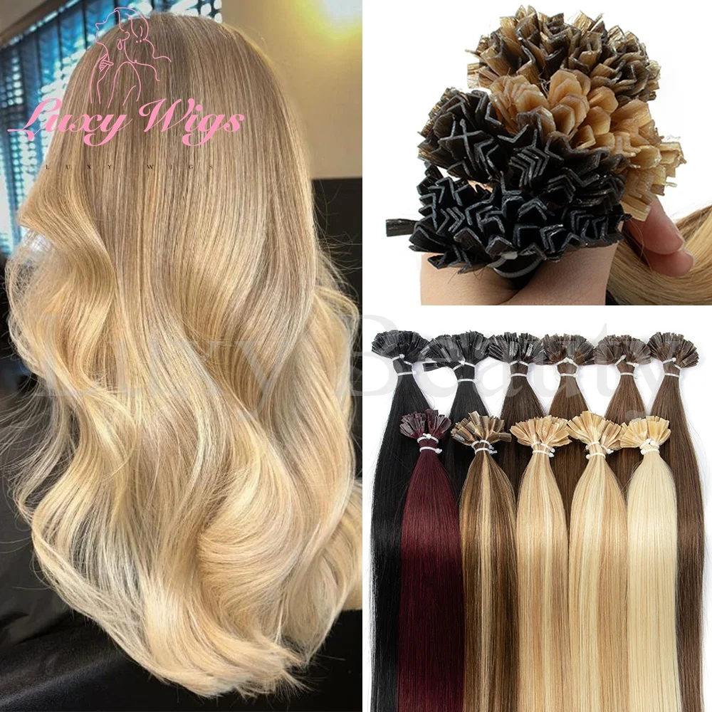 

Balayge Brown Nail Tip Hair Extensions Human Hair Keratin Tip Hot Fusion Human Hair Extensions Black Brown Pre Bonded Hair 50pcs