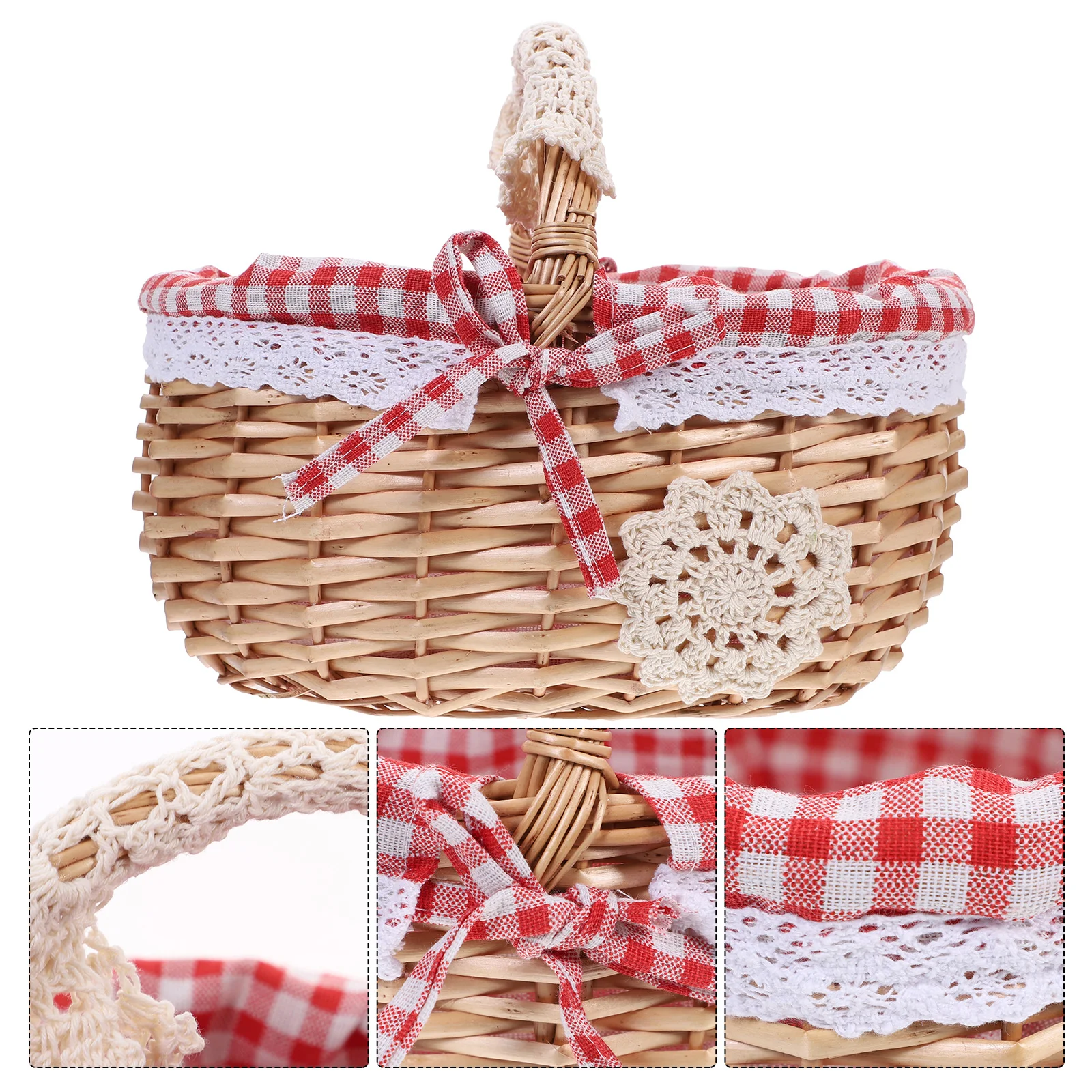 

Wicker Handbasket Premium Willow Material Simple Snacks Fruit Storage Picnic Basket Sturdy Creative Design