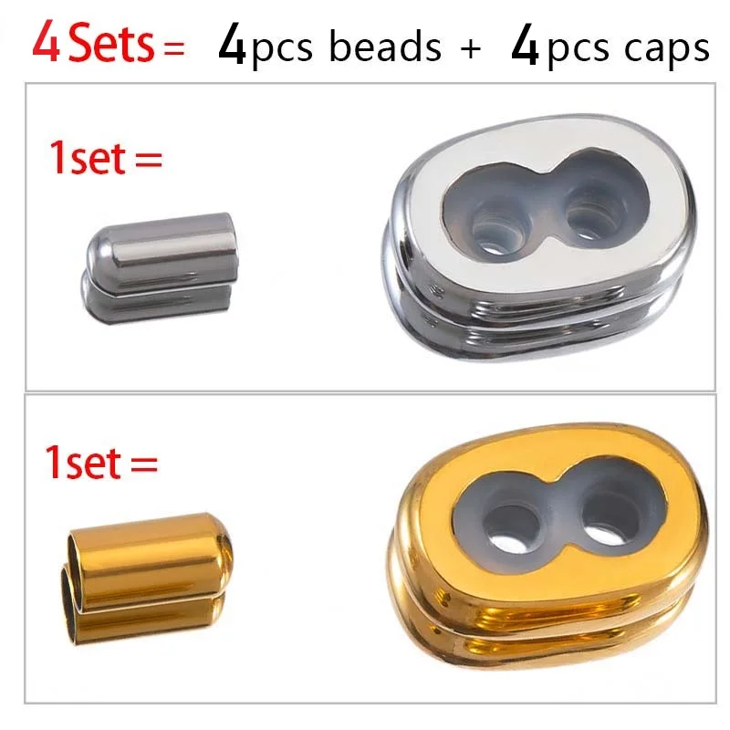 4Sets Stainless Steel Stopper Rubber Beads Slider Adjustable Clasps with Column End Caps for DIY Leather Cord Bracelet Making - view 5