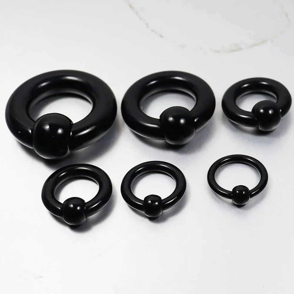 2 Pieces Black Big Size 8mm 10mm Acrylic UV Captive Beads Hoop Ear Tunnel Plug Expander Guauge Body Piercing Jewelry