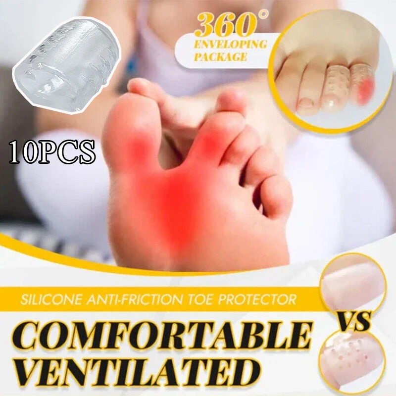 Protectores de silicona para dedos de los pies, 10 piezas, antifricción, transpirables, previene ampollas, alivia el dolor de pies, separador de dedos