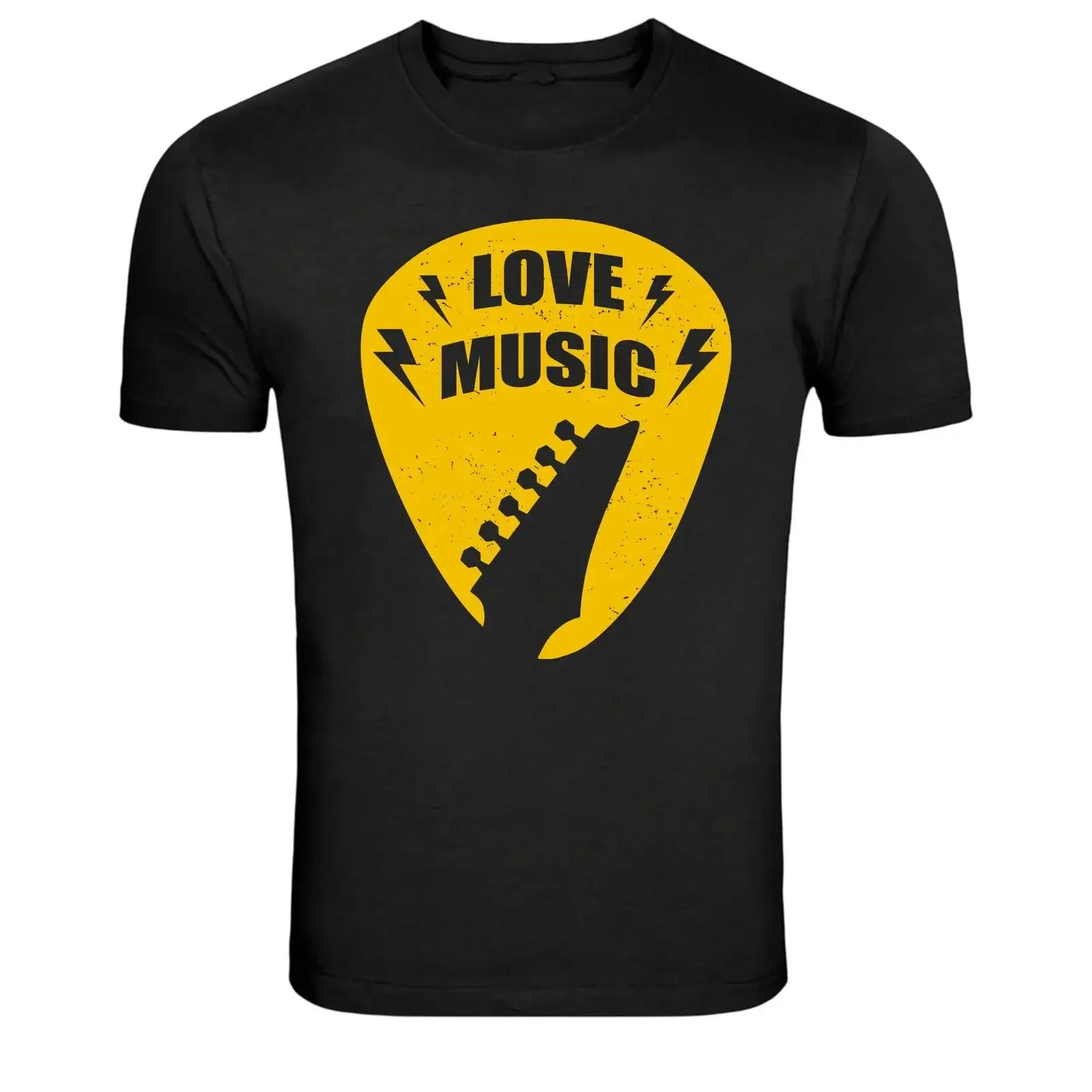 Love Music Guitar Pick Rock Band T Shirt vintage Washed graphic Comfortable Versatile Breathable Slightly Casual homme