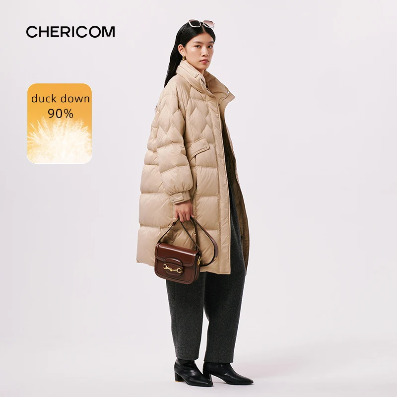 Chericom Duck Down Puffer Coat Women's Winter Down Jacket 2024 Stand Up Collar Thick Warm Loose Commuter Padded Jackets 299193