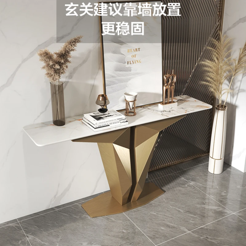 Italian Stone Plate Console Simple Modern Light Luxury Doorway Front Door Metal Console Tables