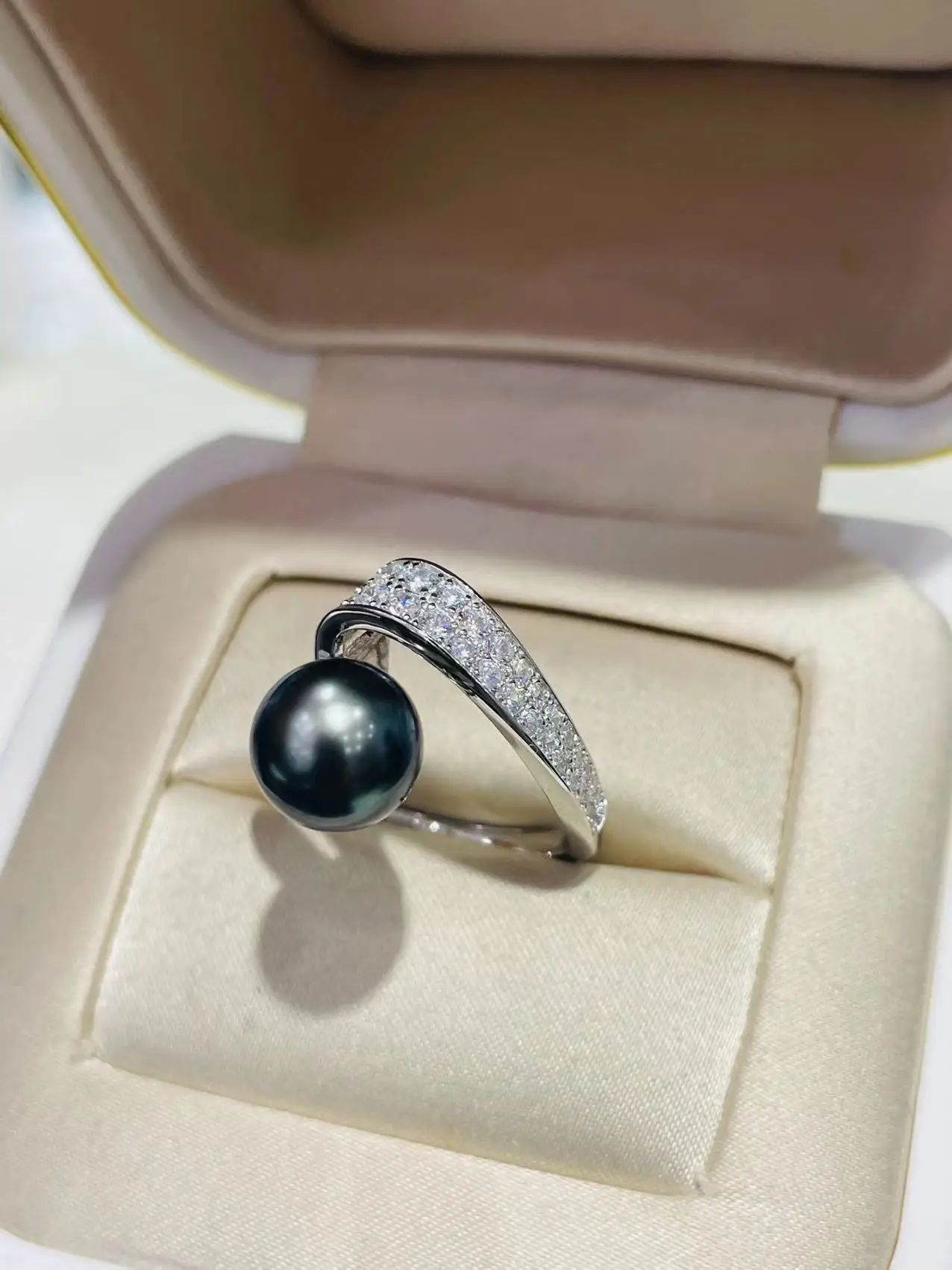 New product/AAAA6-7 mm natural pearl micro inlaid zircon concave convex mouth ring 925 silver