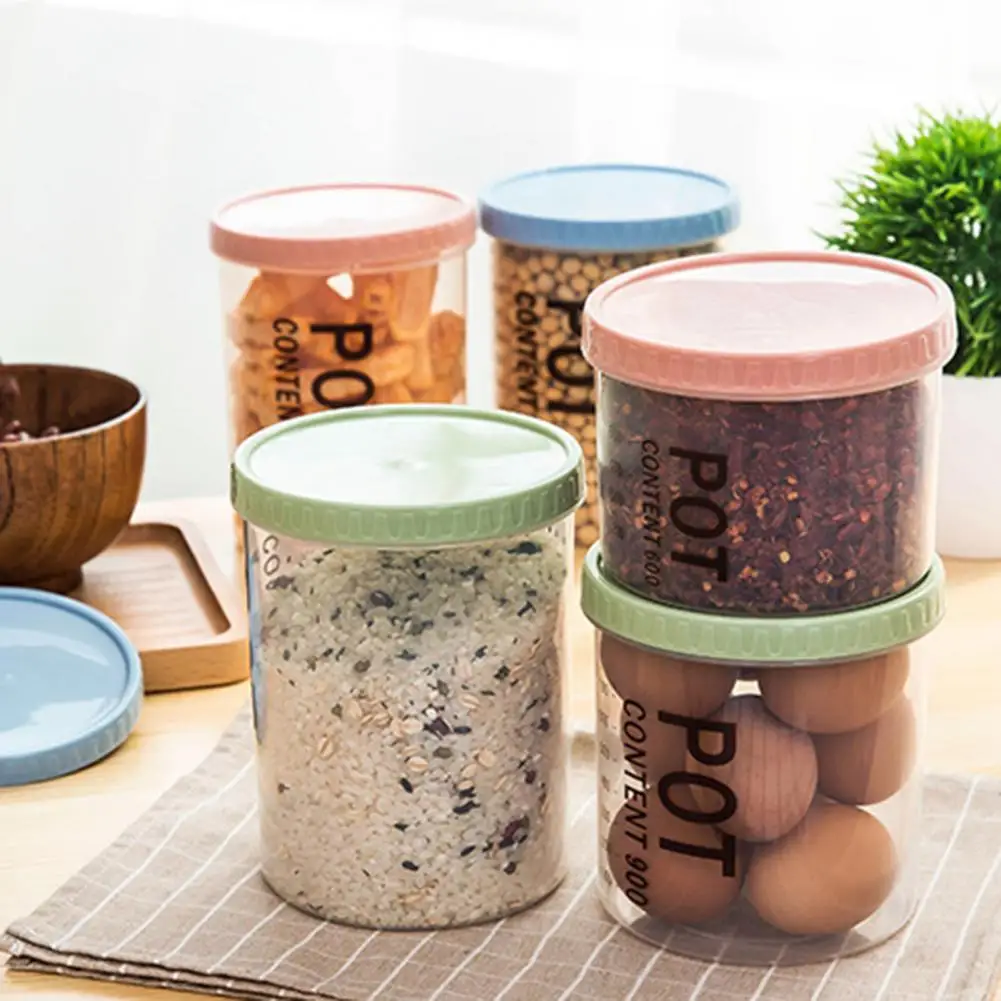 실용적인 건조 과일 차 밀폐 항아리 플라스틱 저장 용기, 가정용 플라스틱 식품 저장 캔, 700 ml, 900ml