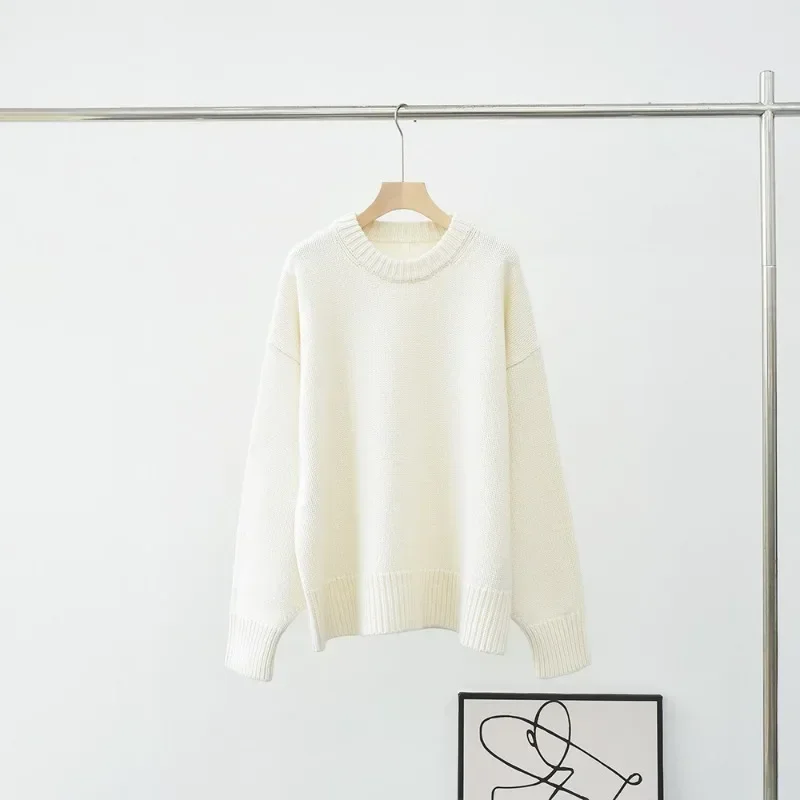 Autumn and Winter Loose Style Warm  Round Neck Cashmere Pullover Thickened Knitted Sweater for Woman