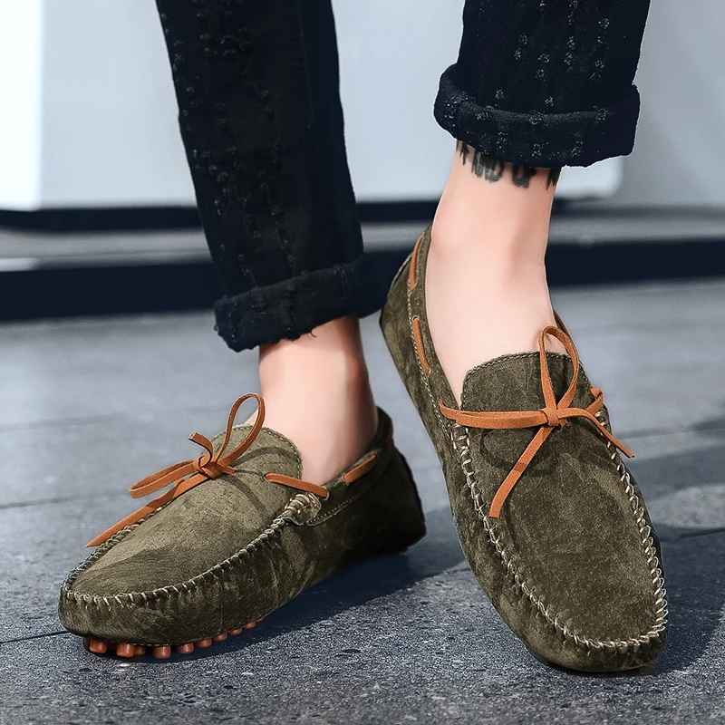 Men's Leather Shoes Summer 2024 New Hollow Breathable Casual Shoes Slip-on Soft Sole Shallow Flat Driving Shoes Loafers for Men image 3