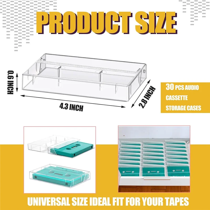 A25F-حافظات تخزين كاسيت الصوت - 20 عبوة من أشرطة الكاسيت البلاستيكية الشفافة - حل تخزين الصوت 4.28 بوصة طول × 2.75 بوصة عرض × 0.6 بوصة ارتفاع
