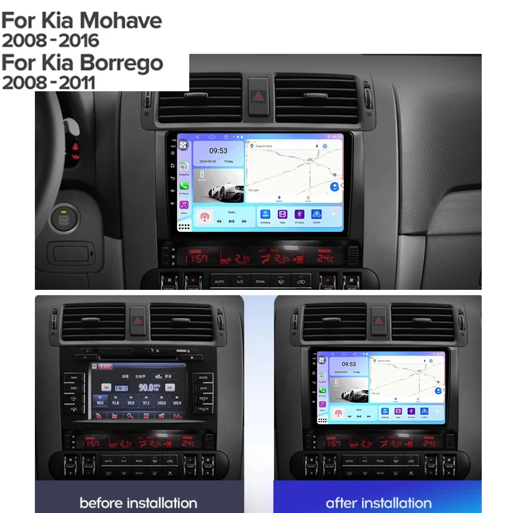 Android 14 Carplay Radio For Kia Borrego Mohave 2008 - 2012 Car stereo Multimedia Player Android Auto GPS navigation WIFI BT