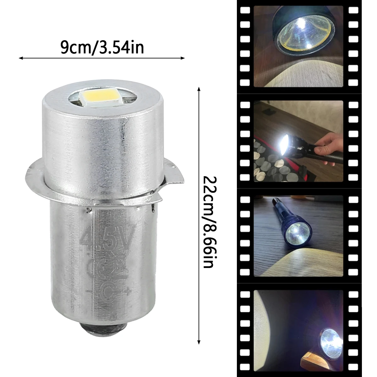 1W P13.5S Bulb 3V/4.5V/6V Flashlight Bulb 200LM 6000K Cold White Light LED Torch Bulb 360°Lighting Angle Replacement Bulb for