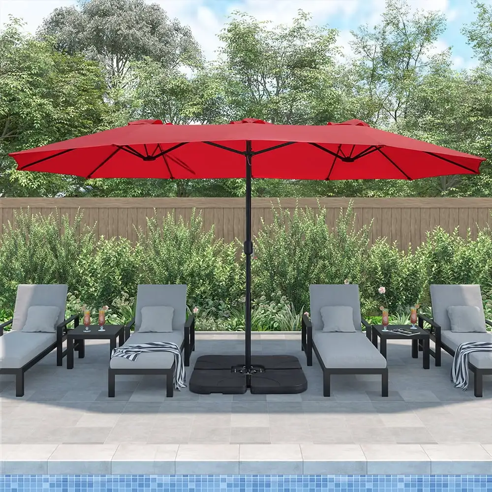 

15x9 ft. Large Double Sided Rectangular Patio Market Umbrella with Crank Lift - Heavy Duty Steel Sun