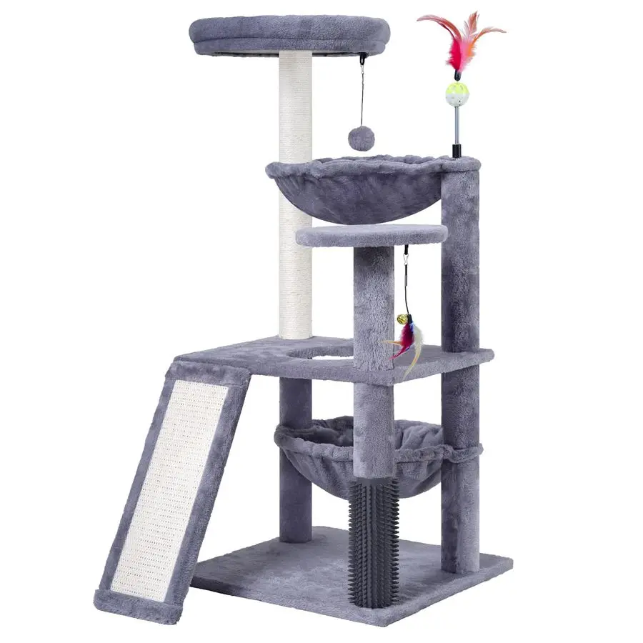 

Когтеточка-комплекс для кошек, кошачья башня с большим гамаком и щеткой для самоочистки, лестница-когтеточка для игр в помещении