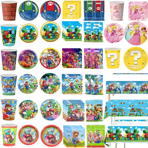 Mario Birthday Theme Decor Mario Bros Birthday Tableware Disposable Plates Tablecloth Cup Baby Shower Mario Bross Party Favors