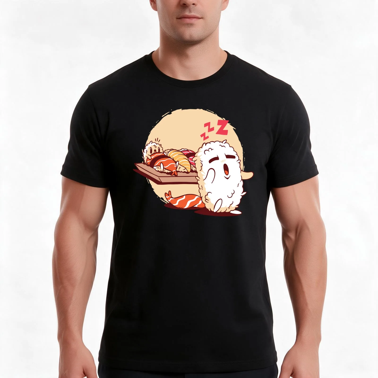 Sleepwalking Sushi T-Shirt, Summer Casual Cotton Tee, Oversized Streetwear Tops, Vintage Graphic Print, Loose Fit Short Sleeve