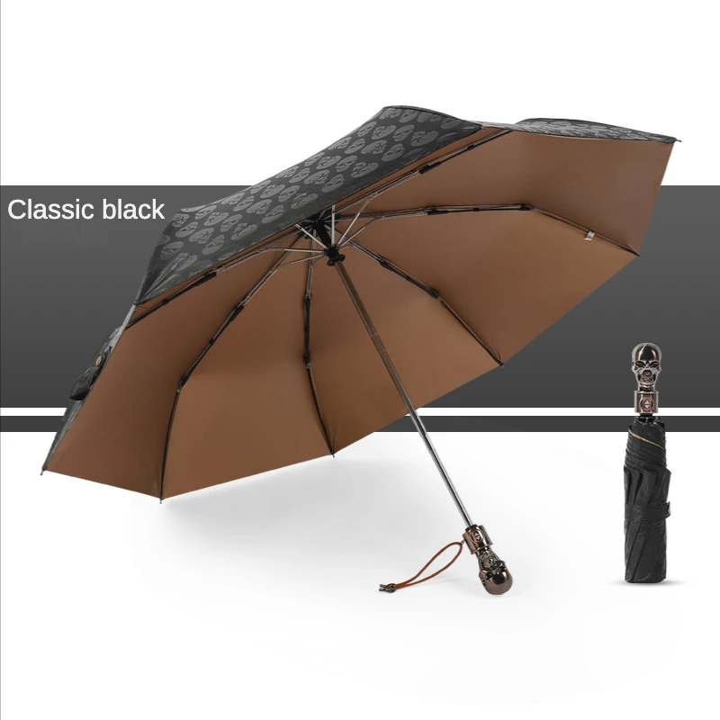 Fully Automatic Skull Business Umbrella for Men Sun Protection UV Protection Shade Sunny and Rainy Folding Umbrella Guarda Chuva