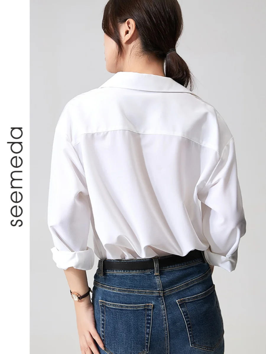 Casual branco feminino irt novo faion solto oulder sve longo sve commute sle poliéster mistura colar de comprimento médio