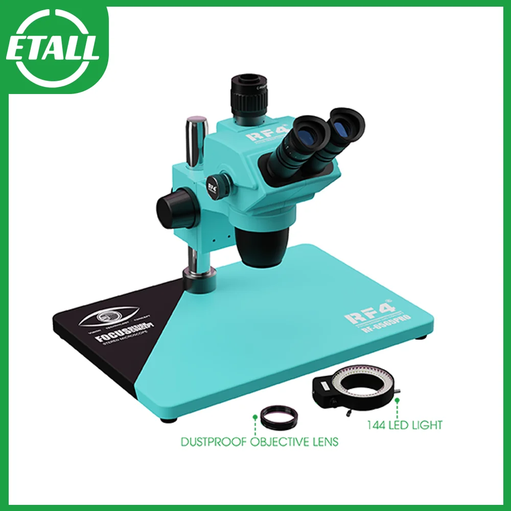 RF4 HD Trinocular Stereo Microscope RF-6565PRO Nine-speed Zoom Lock Key, Eyepiece Adjustable，Multi-layer Lens Dust Structure