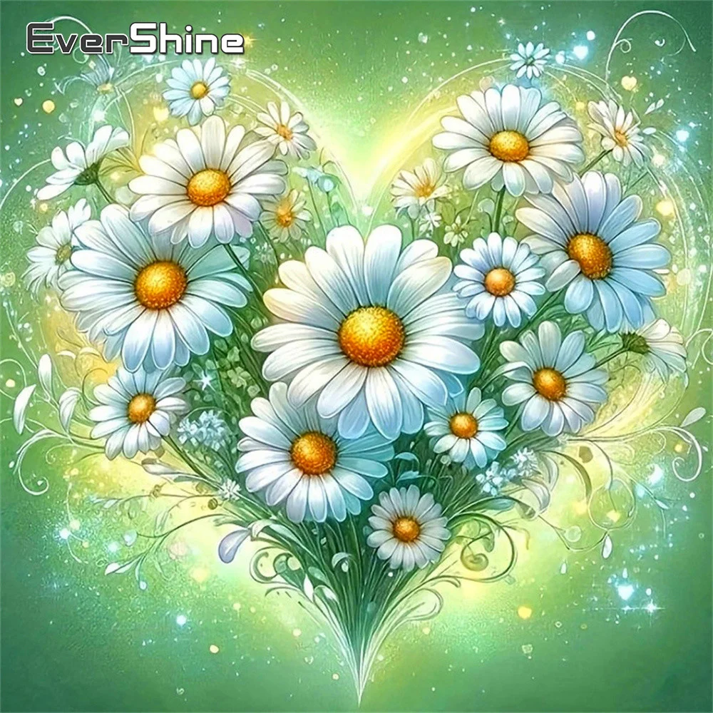 Evershine 11CT Stickerei Stoff Gänseblümchen 5D DIY Kreuzstich Kit Blume Stoff Leinwand Hobby Bild Liebe Herz handgemachtes Geschenk